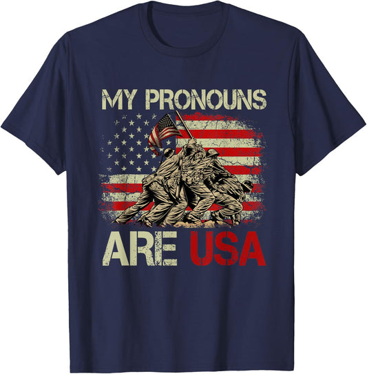 My Pronouns Are Usa 4th Of July American Flag Tie Dye Men T-Shirt - T-Shirt | Navy
