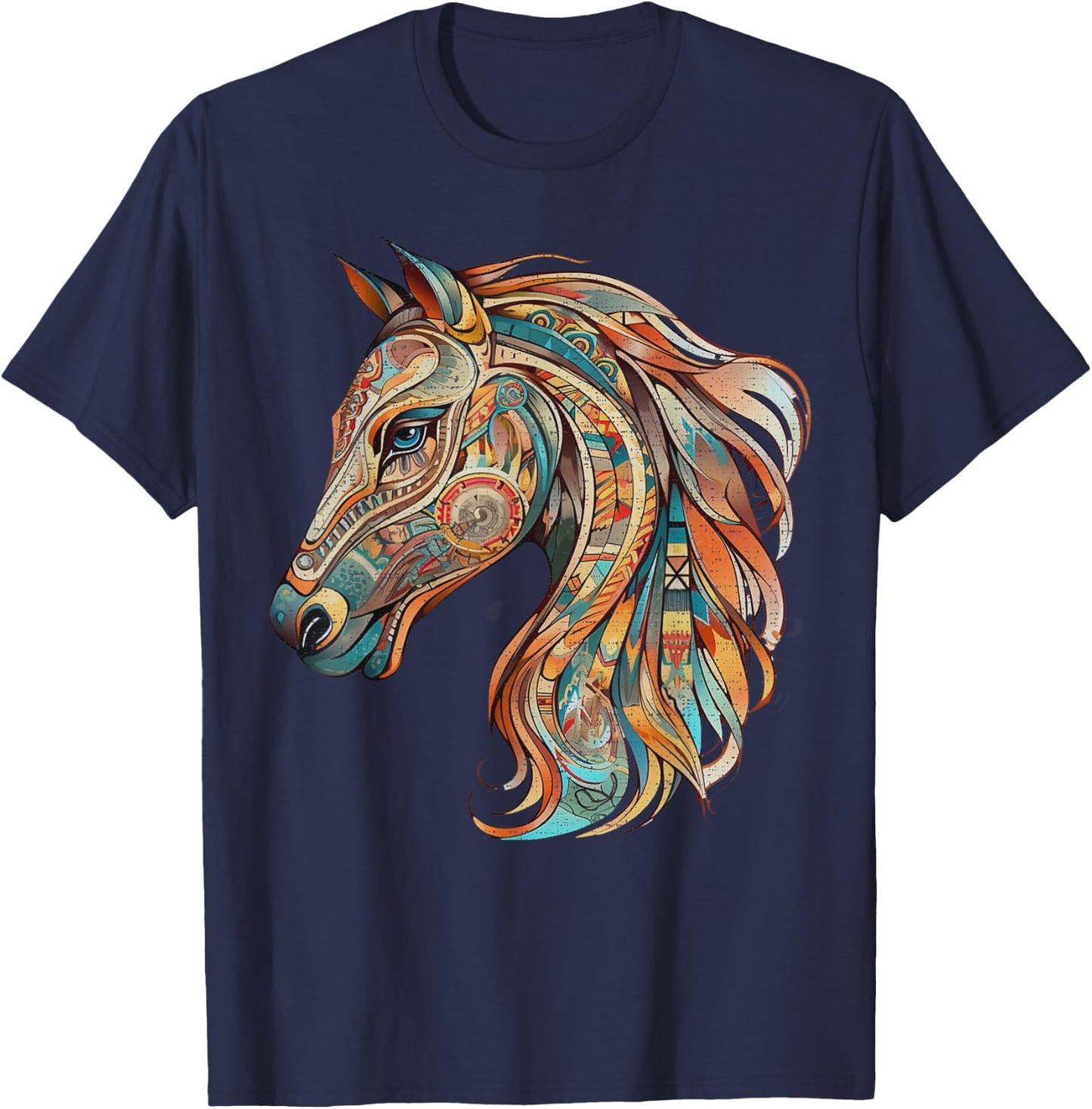Horse Tribal Abstract Art Native American Geometric Horses T-Shirt - T-Shirt | Navy