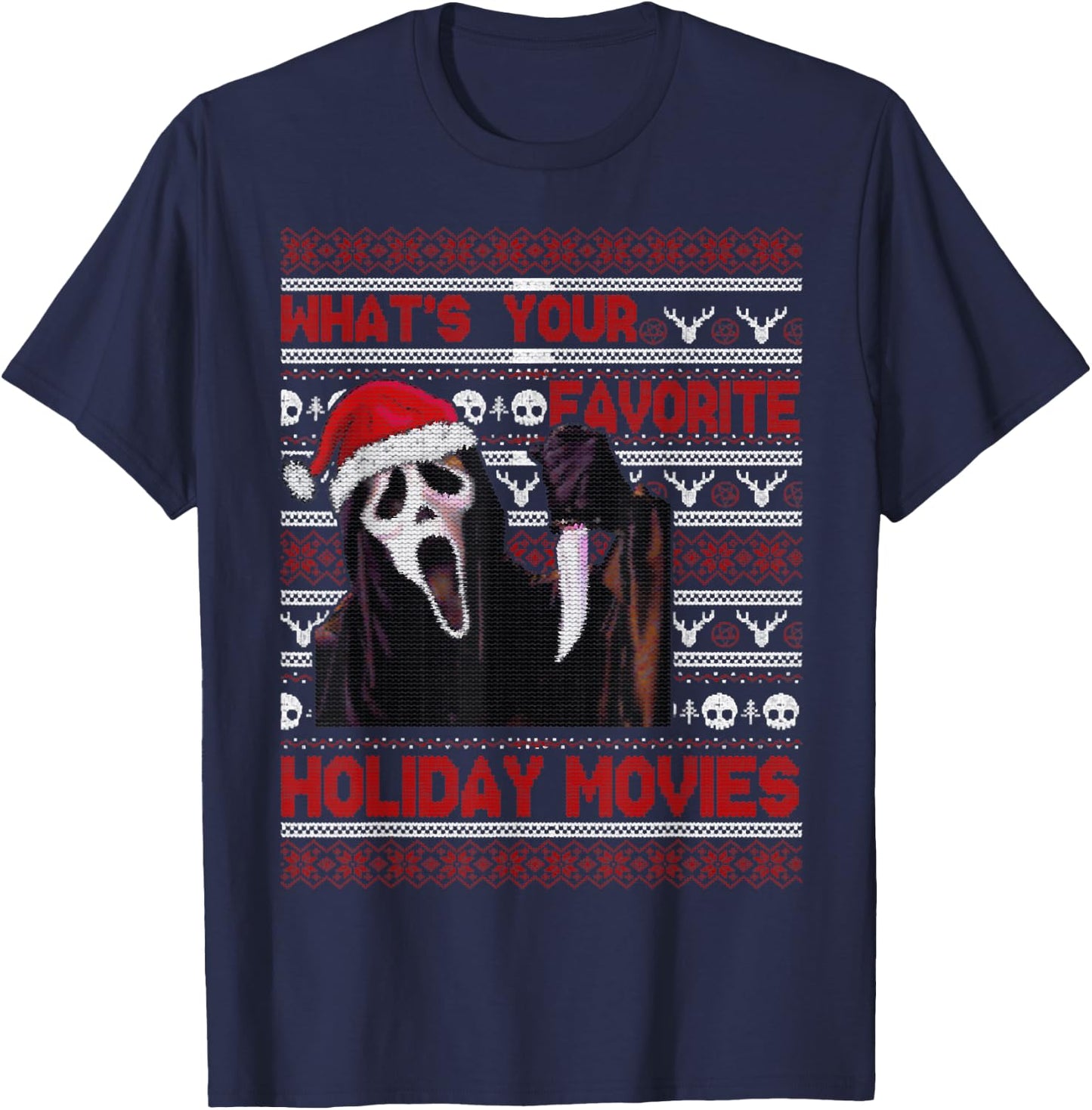 What's Your Favorite Holiday Movies, Grim Reaper Christmas T-Shirt - T-Shirt | Navy