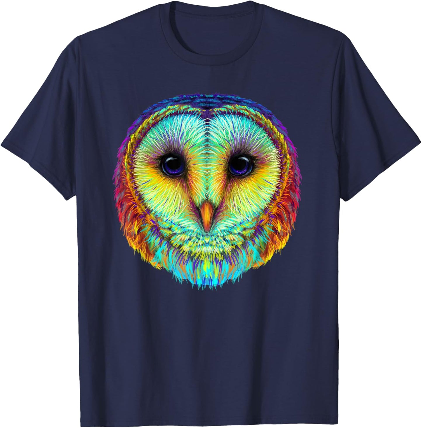 colorful cute Barn owl head art face for lovers birds animal T-Shirt - T-Shirt | Navy