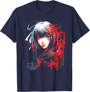Anime Goth Girl Aesthetic Dark Pastel Edgy Manga T-Shirt - T-Shirt | Navy