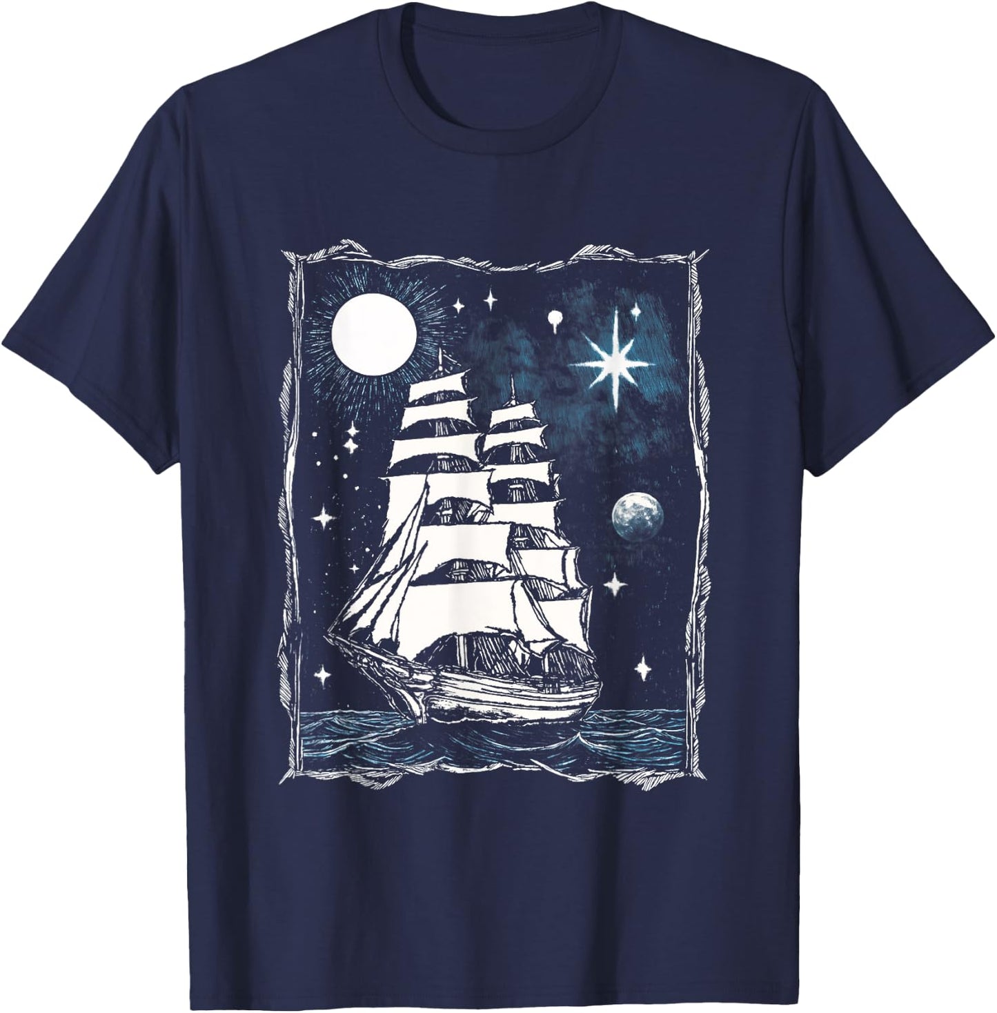 Vintage Nautical Tattoo Moon Clipper Ship T-Shirt - T-Shirt | Navy