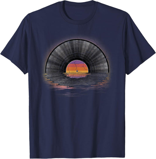 Vinyl Record Retro Sunset – Vintage LP Music T-Shirt - T-Shirt | Navy