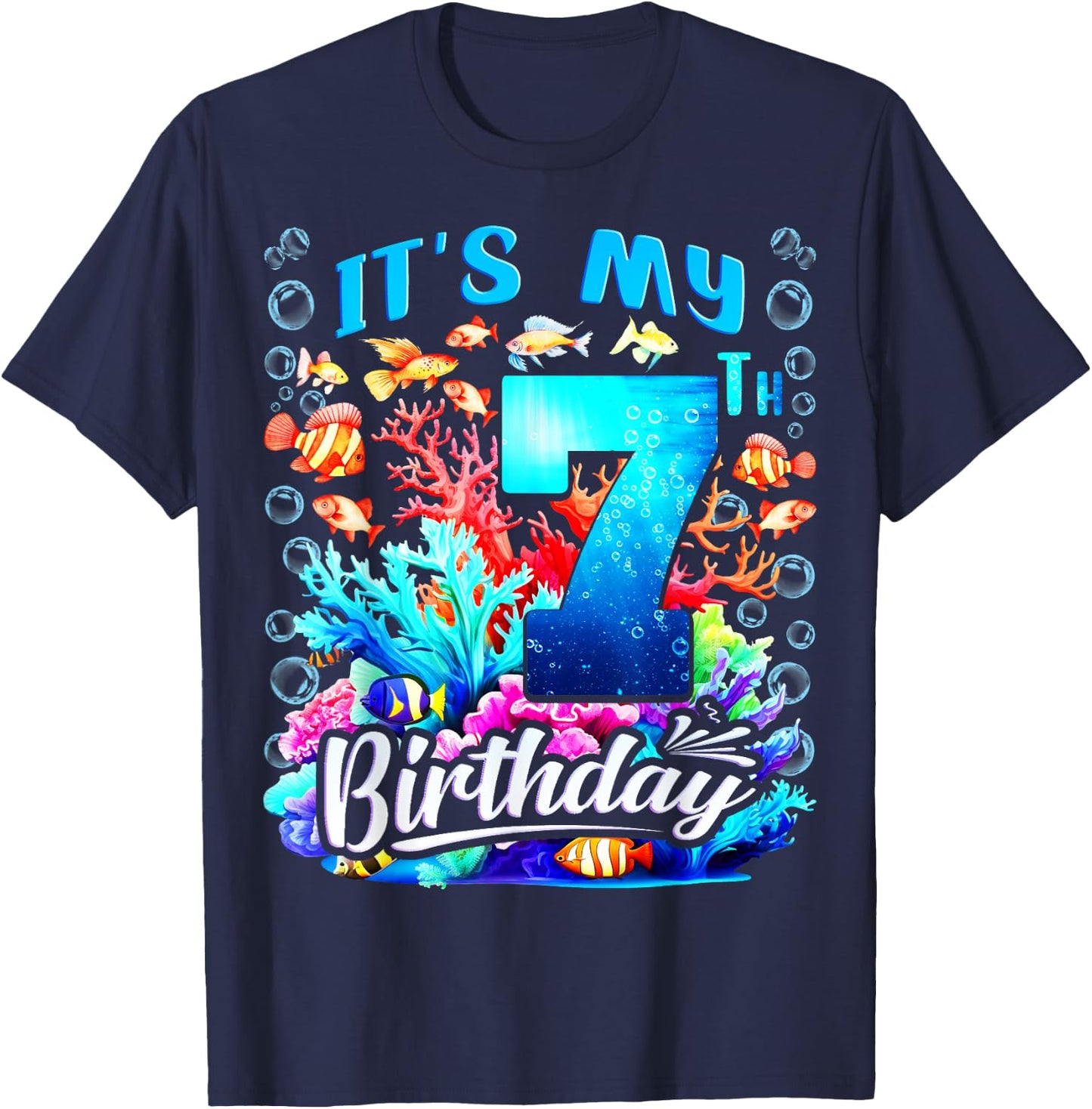 It's My 7th Birthday Boy Sea Fish Ocean Animals Aquarium T-Shirt - T-Shirt | Navy