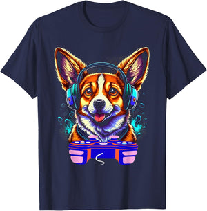 Gaming Corgi Pembroke Dog Player Video Gamer Lover Men Kids T-Shirt - T-Shirt | Navy