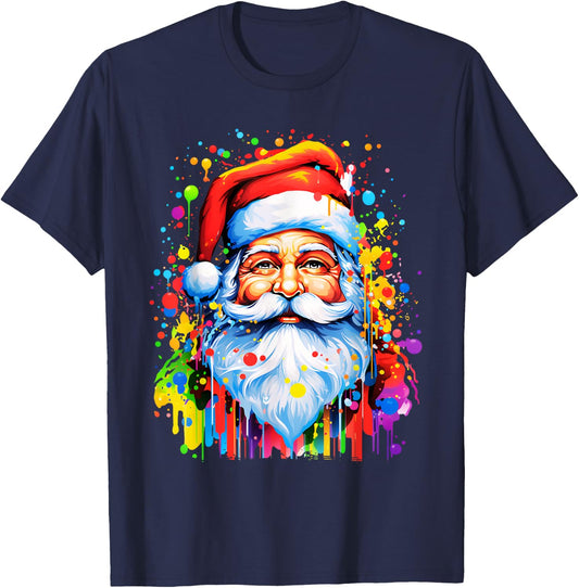 Fun Funny Funky Santa Claus Tie Dye Colorful Christmas Art T-Shirt - T-Shirt | Navy