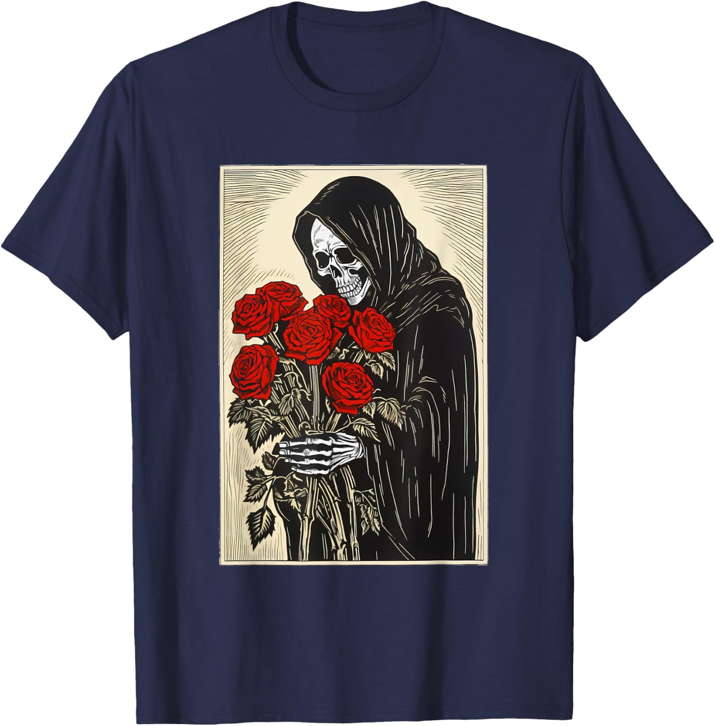Grim Reaper Smelling The Roses T-Shirt - T-Shirt | Navy