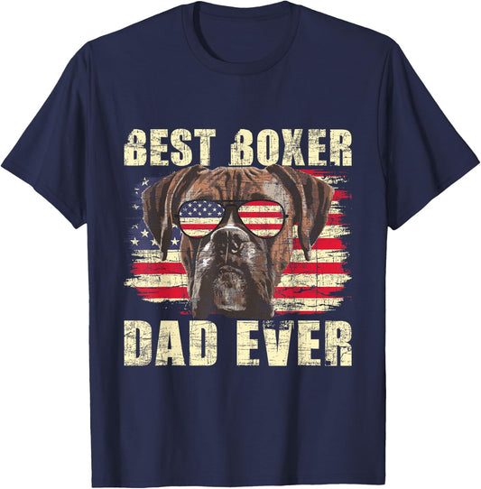 Best Boxer Dad Ever - USA Flag American Dog Animal Lover T-Shirt - T-Shirt | Navy