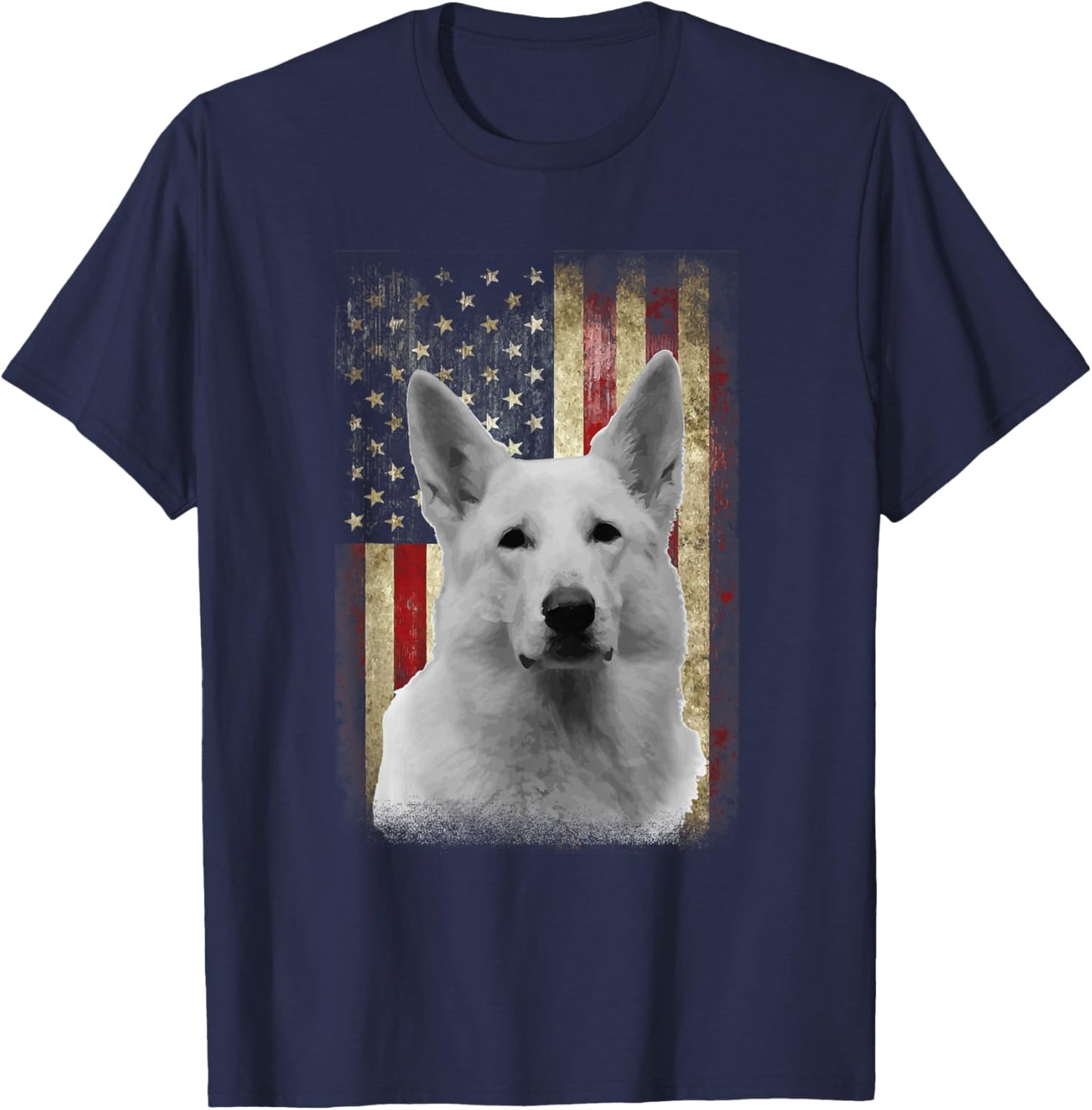 Patriotic White German Shepherd Flag American USA Dog Lover T-Shirt - T-Shirt | Navy
