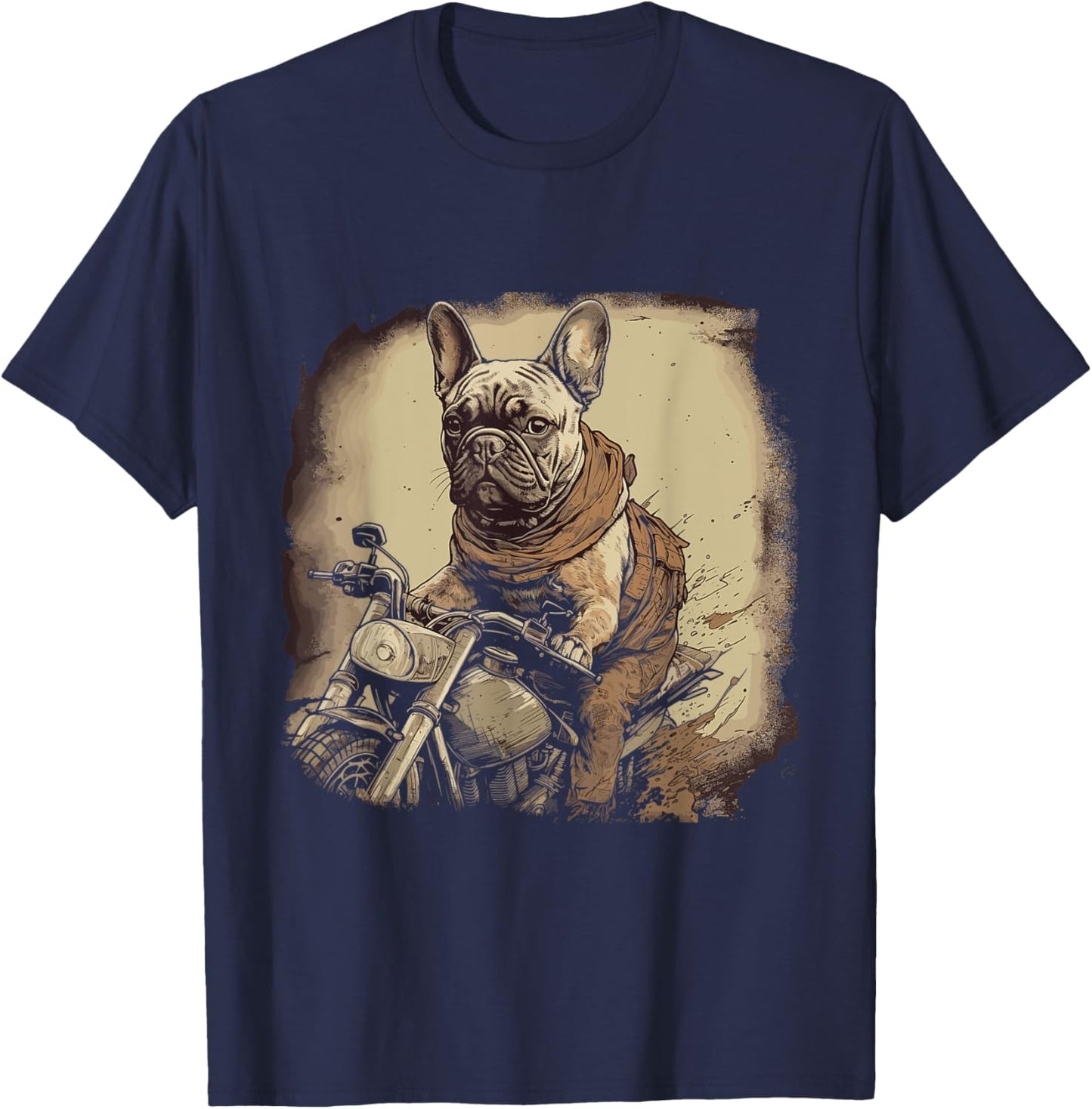 Funny Vintage French Bulldog Biker French Bulldog Motorcycle Women T-Shirt - T-Shirt | Navy