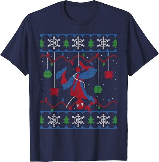 Marvel Spider-Man Upside Down Ugly Christmas Sweater T-Shirt - T-Shirt | Navy