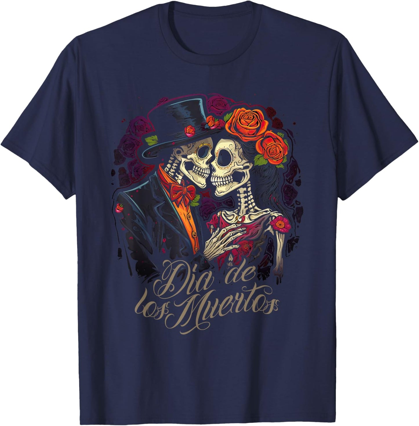 Dia De Los Muertos Day of the dead Dancing Skeleton Couple T-Shirt - T-Shirt | Navy