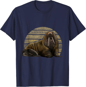 Walrus Drawing - Realistic Sea Lion Seals, Walrus T-Shirt - T-Shirt | Navy