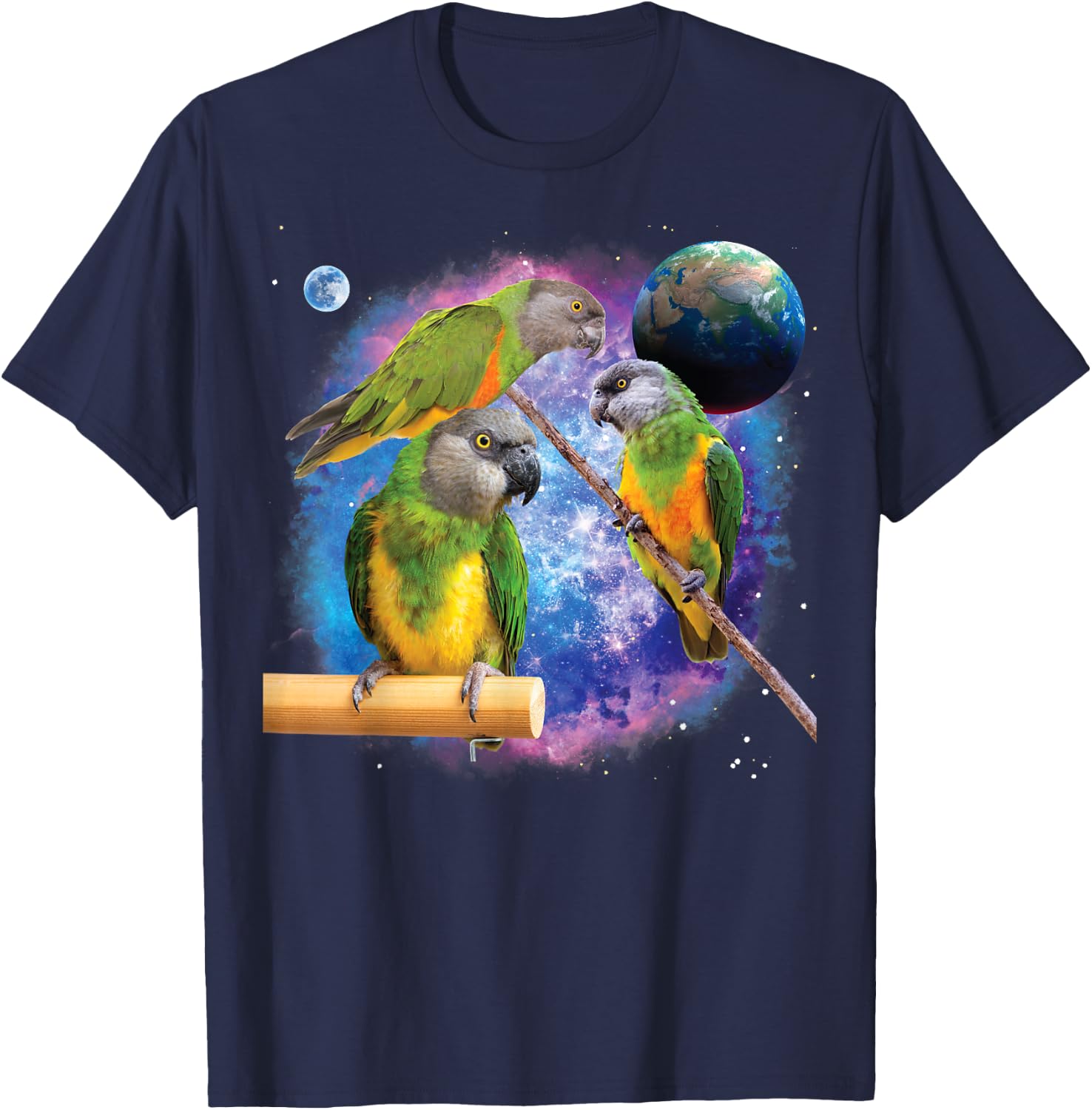 Senegal Parrots In Space, Funny Senegal Parrot T-Shirt - T-Shirt | Navy