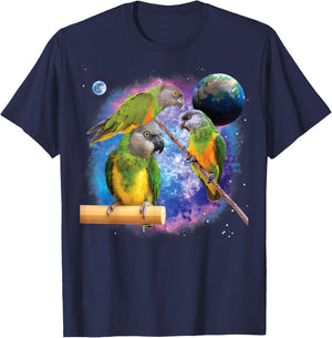 Senegal Parrots In Space, Funny Senegal Parrot T-Shirt - T-Shirt | Navy