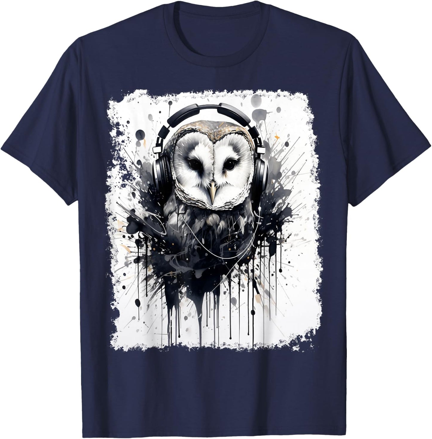 Ink Art Barn Owl Music T-Shirt - T-Shirt | Navy