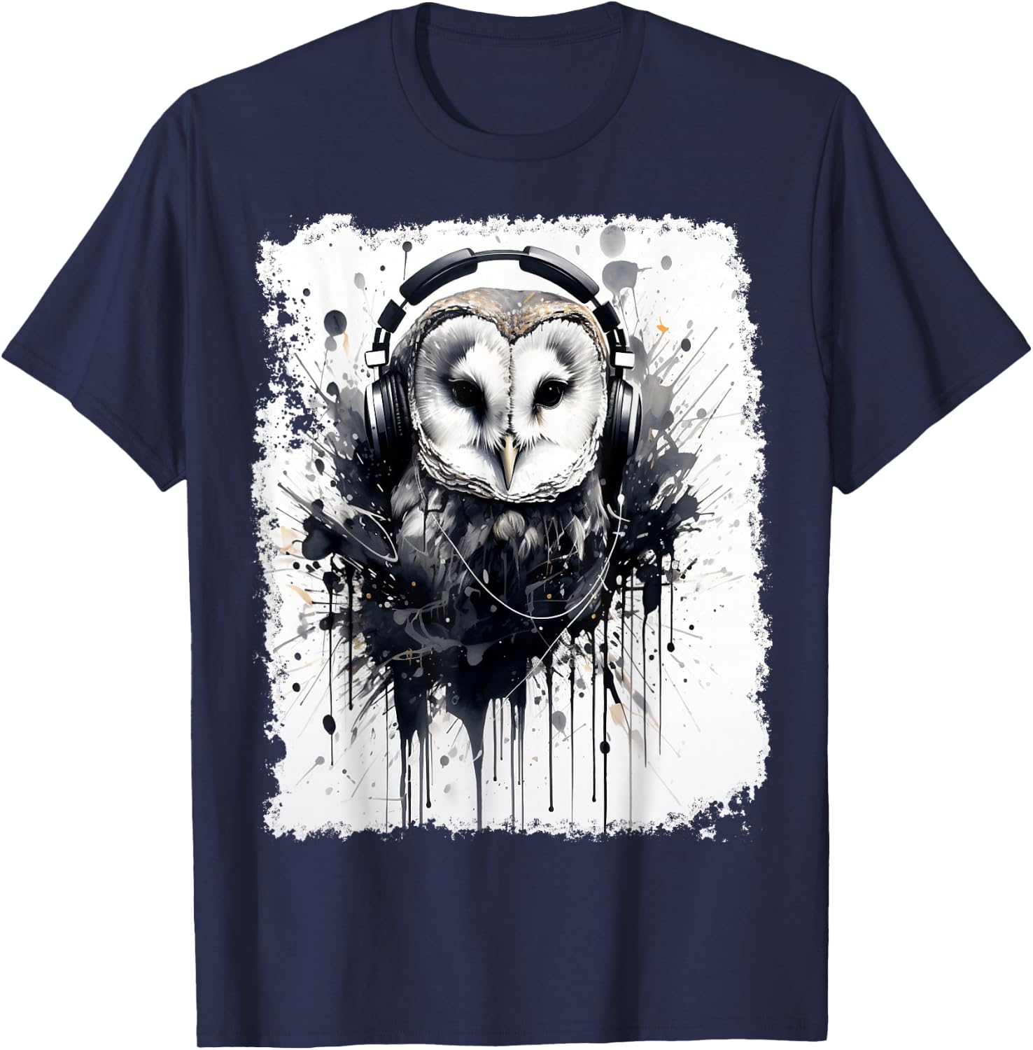Ink Art Barn Owl Music T-Shirt - T-Shirt | Navy