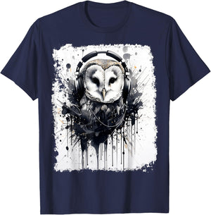 Ink Art Barn Owl Music T-Shirt - T-Shirt | Navy