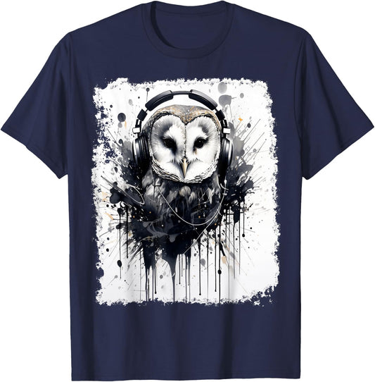 Ink Art Barn Owl Music T-Shirt - T-Shirt | Navy