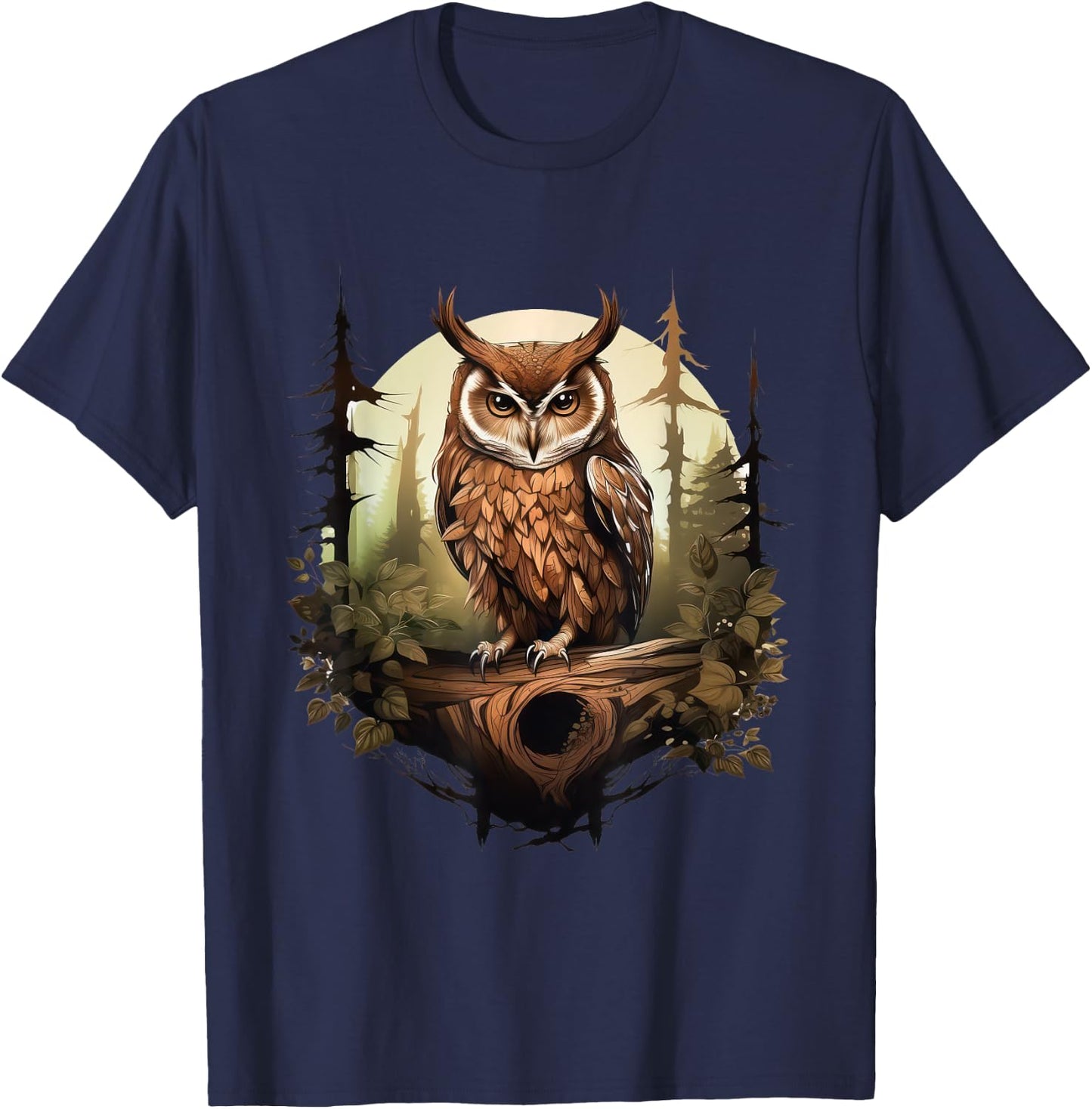 Owl Forest Graphic Women Men Girls Boys T-Shirt - T-Shirt | Navy