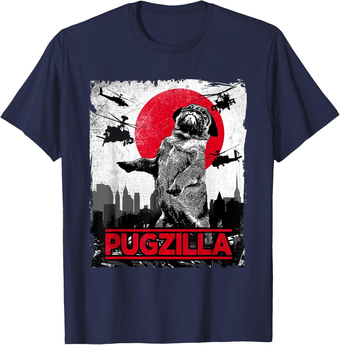 Funny Pugzilla Pug Dog T-Shirt - T-Shirt | Navy