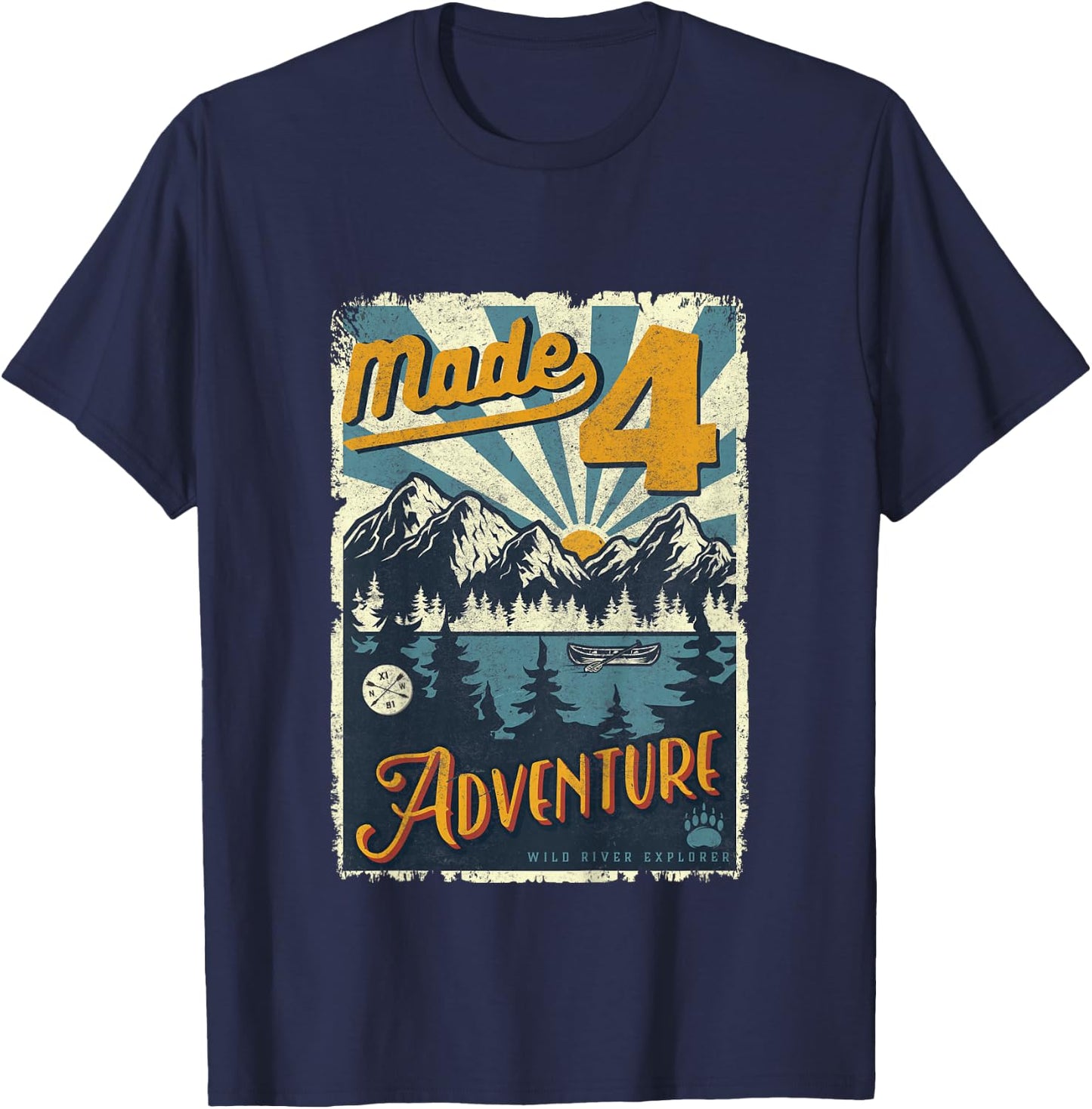 4th Birthday camping themed Party Made four adventure T-Shirt - T-Shirt | Navy