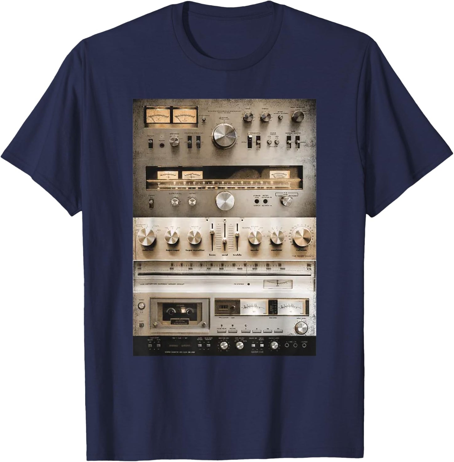 Setup Vintage Audio HiFi Sound System Mixed Media Collage T-Shirt - T-Shirt | Navy