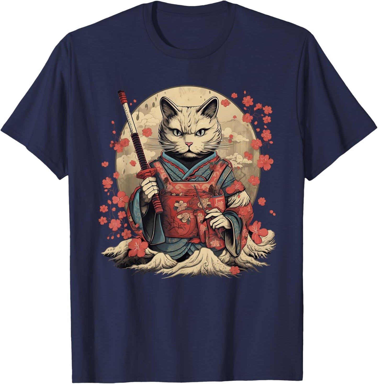 Vintage Japanese Samurai Ninja Cat Tattoo Kawaii T-Shirt - T-Shirt | Navy