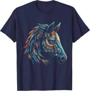 Horse Lover Mandala Artwork | Animal Motif Horse T-Shirt - T-Shirt | Navy
