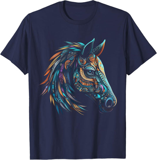 Horse Lover Mandala Artwork | Animal Motif Horse T-Shirt - T-Shirt | Navy