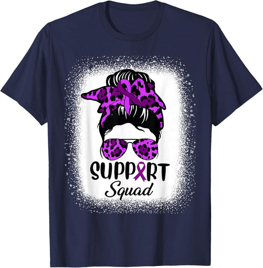Support Pancreatic Cancer Awareness Messy Bun Ribbon Purple T-Shirt - T-Shirt | Navy