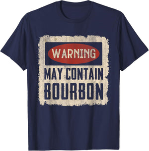 Warning May Contain Bourbon Retro T-Shirt - T-Shirt | Navy