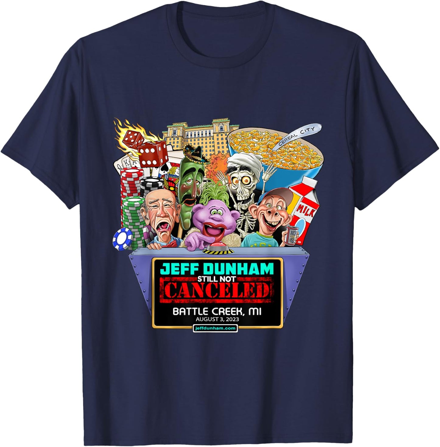 Jeff Dunham Battle Creek, MI (2023) T-Shirt - T-Shirt | Navy