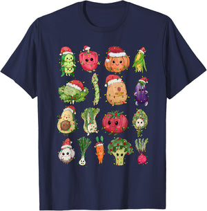 Christmas Lunch Lady Vegetable Food Christmas Tree Funny Xmas Vegan - Women's Black Small Fitted Short Sleeve T-Shirt - T-Shirt | Navy