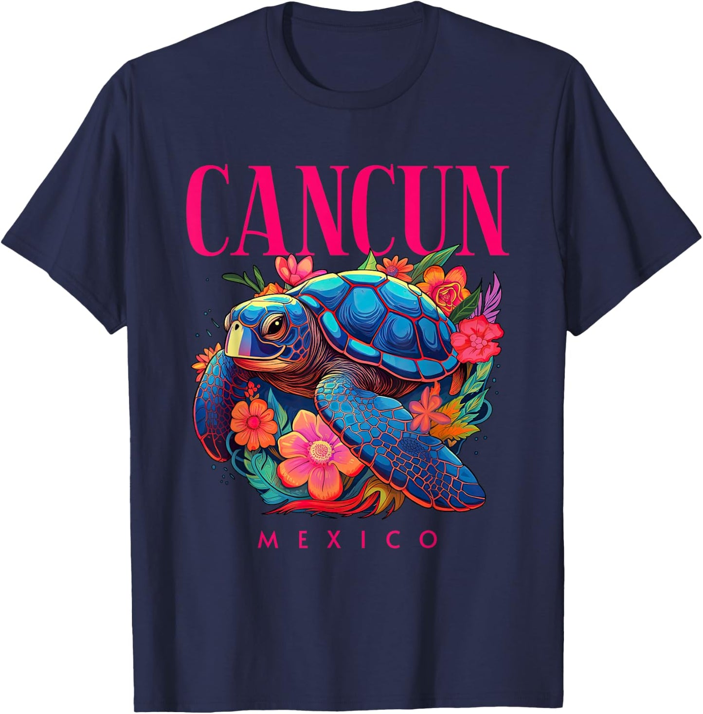 Cancun Mexico Floral Beach Turtle Souvenir T-Shirt - T-Shirt | Navy