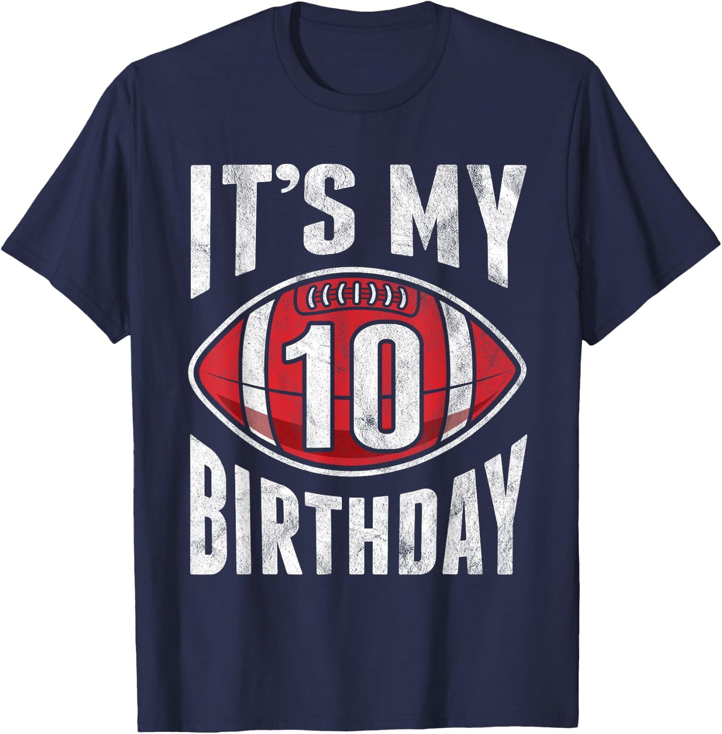 10 Years Old American Football 10th Birthday Boy Retro Style T-Shirt - T-Shirt | Navy
