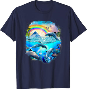 Rainbow Dolphin Tropical Ocean Dolphins T-Shirt - T-Shirt | Navy