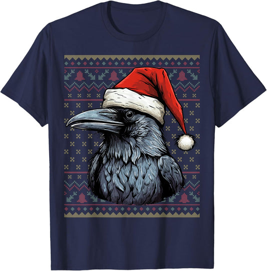 Crow Lover Santa Hat Xmas Holiday Ugly Crow Christmas T-Shirt - T-Shirt | Navy