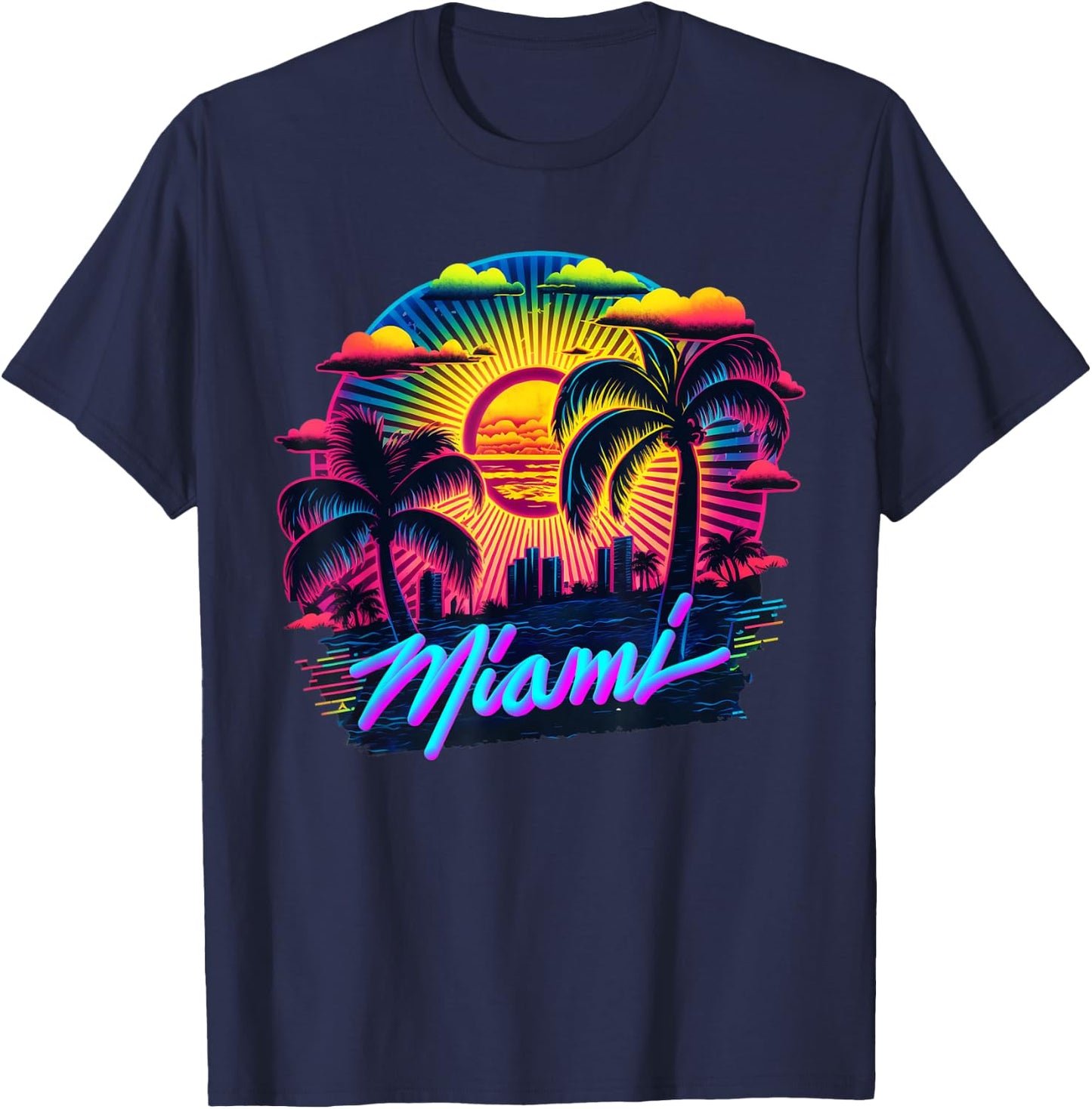 Miami Men Florida Vibrant Colorful Miami Souvenir T-Shirt - T-Shirt | Navy