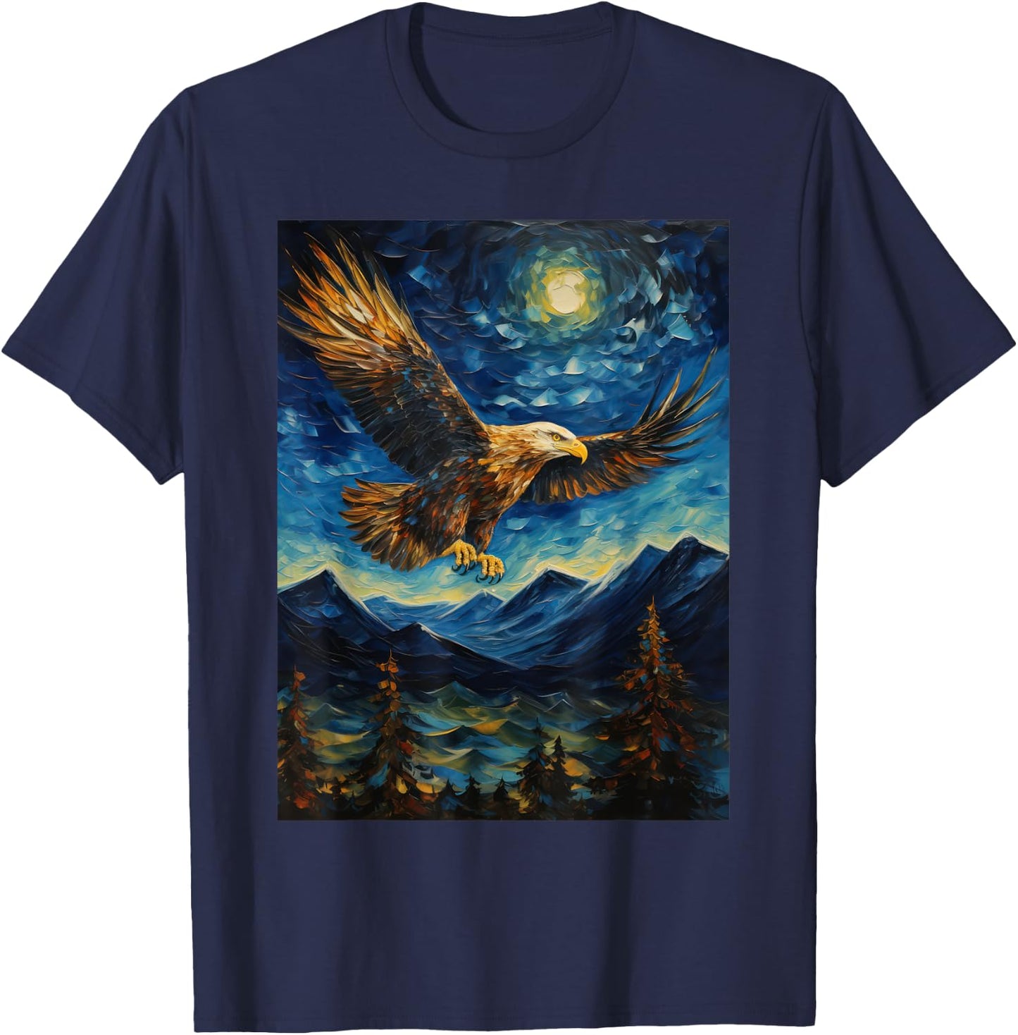 Eagle Starry Night Van Gogh Style Graphic T-Shirt - T-Shirt | Navy
