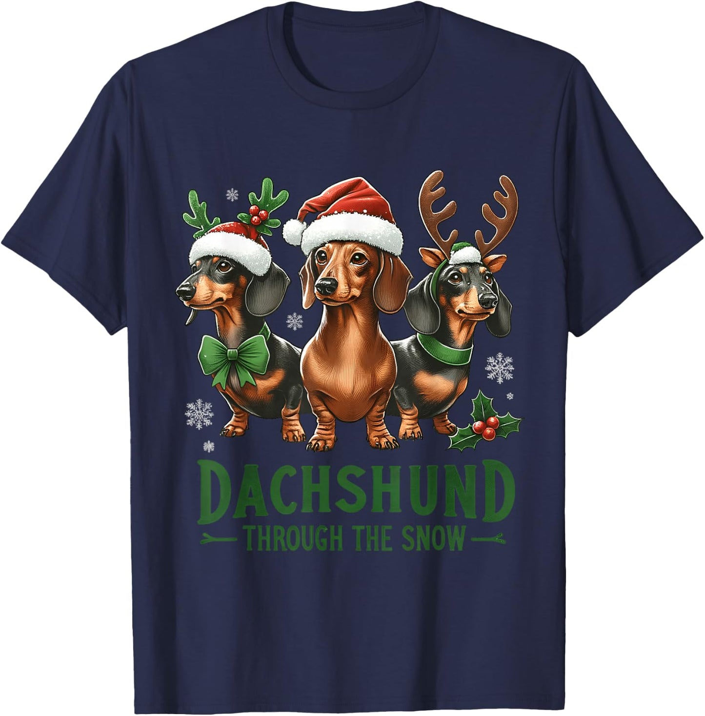 Dachshund Xmas Through the Snow Naughty List Dachshund T-Shirt - T-Shirt | Navy