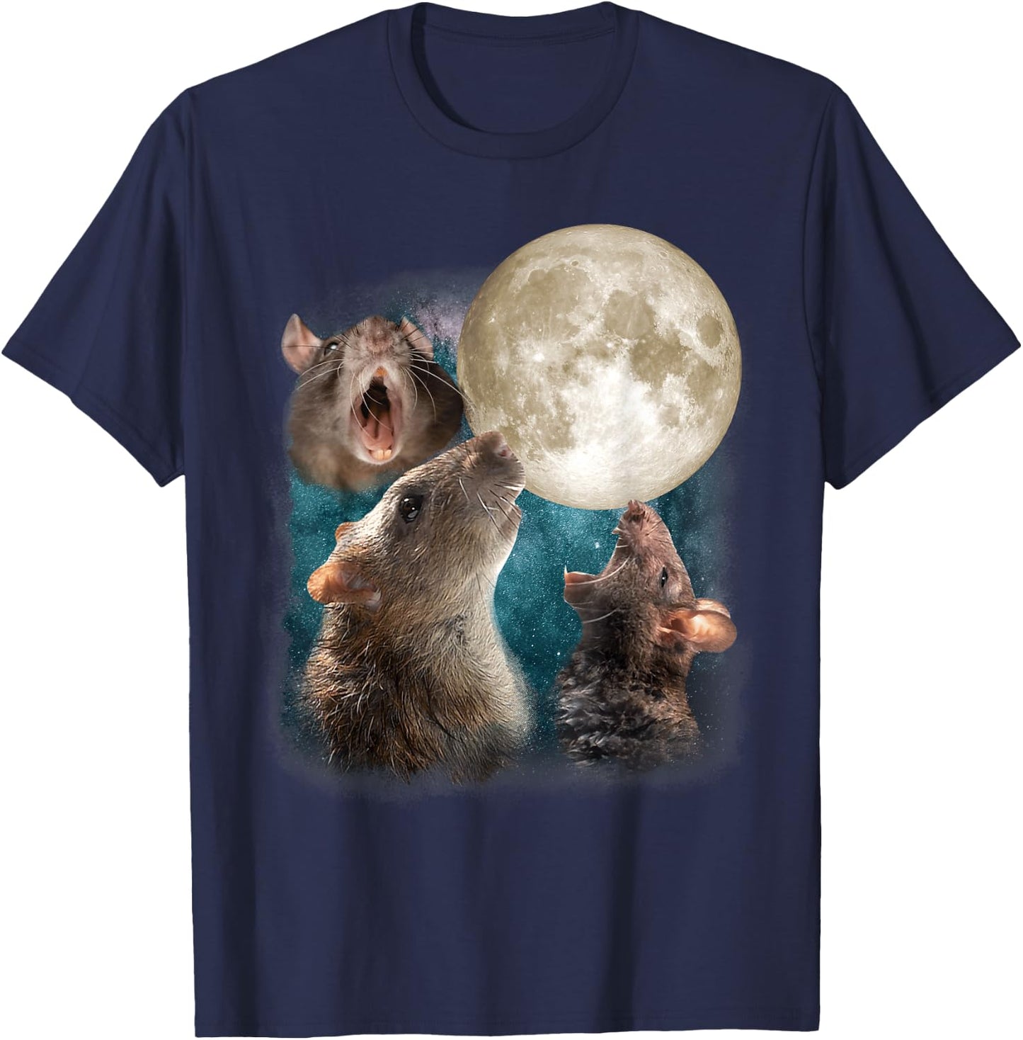 Three Rats Howl At Moon 3 Wolfs Funny Parody Rat Lovers T-Shirt - T-Shirt | Navy