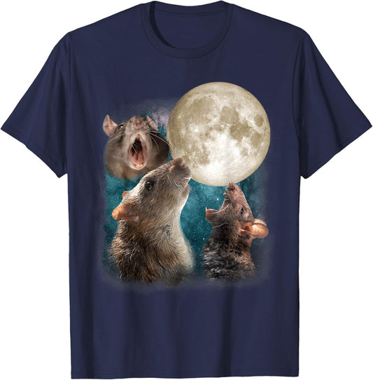 Three Rats Howl At Moon 3 Wolfs Funny Parody Rat Lovers T-Shirt - T-Shirt | Navy