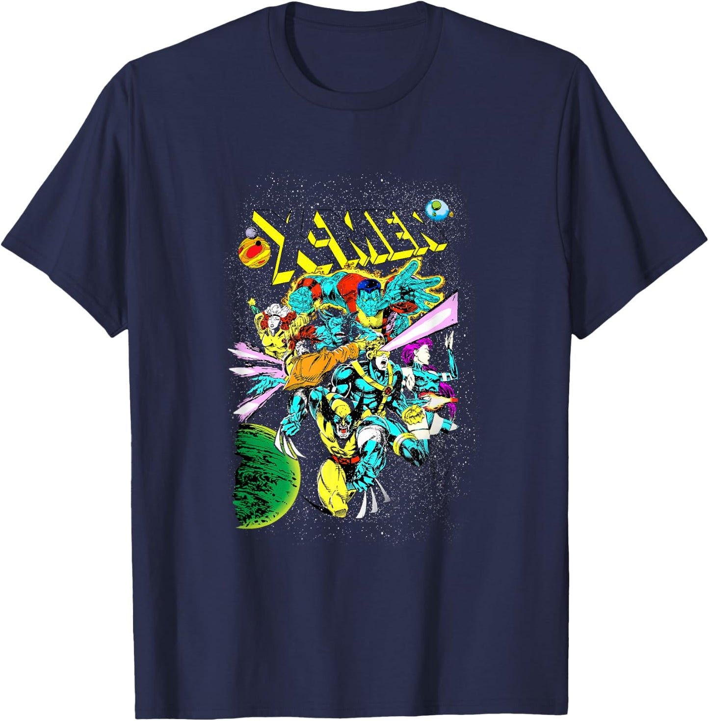 Marvel X-Men Battle in Space Vintage Comic Book Cover T-Shirt - T-Shirt | Navy