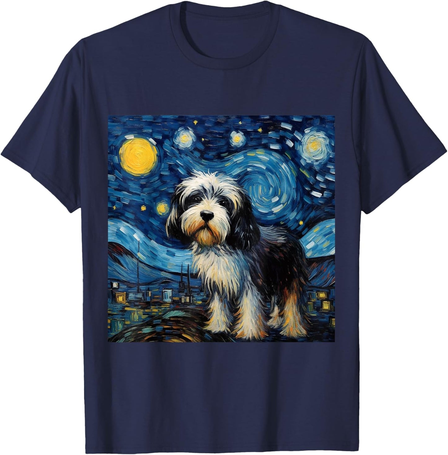 Tibetan Terrier Starry Night - Tibetan Terrier T-Shirt - T-Shirt | Navy