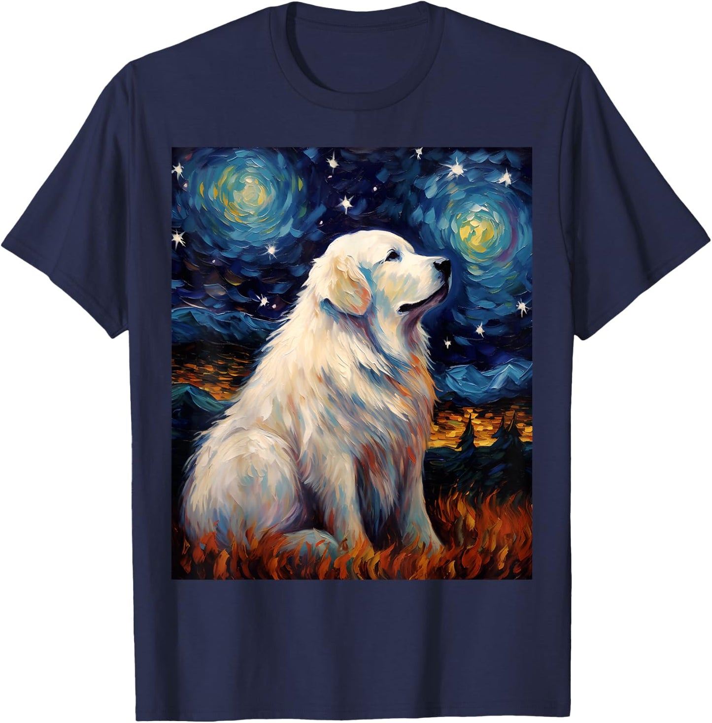 Surreal Starry Night Great Pyrenees Dog T-Shirt - T-Shirt | Navy
