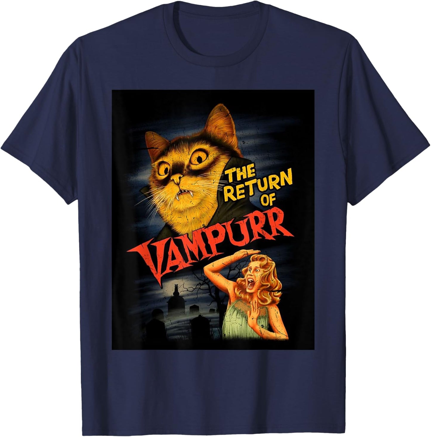 Cat Vampire Classic Horror Movie Funny Graphic Shirt T-Shirt - T-Shirt | Navy