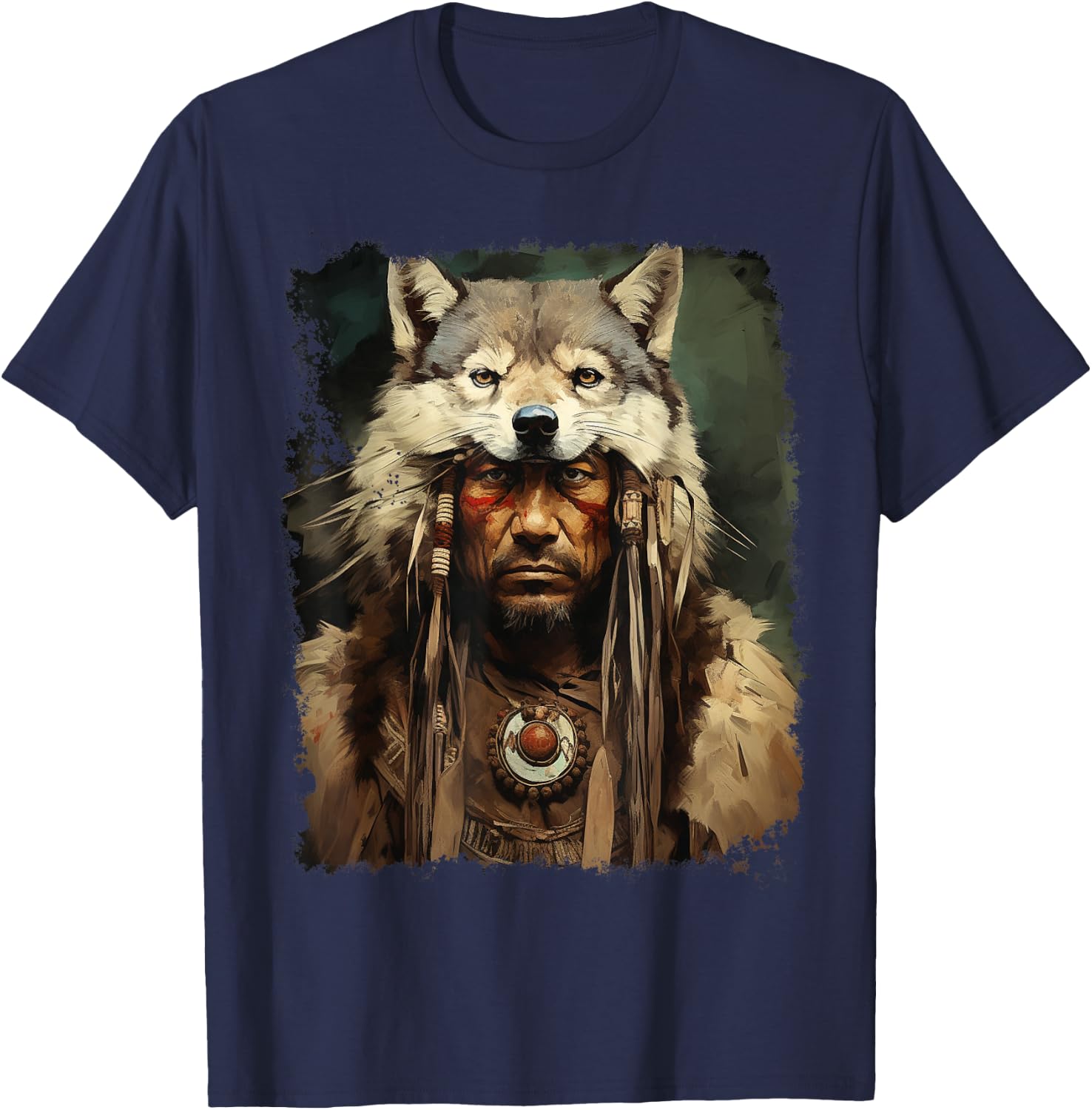 Wolf Native American Men T-Shirt - T-Shirt | Navy
