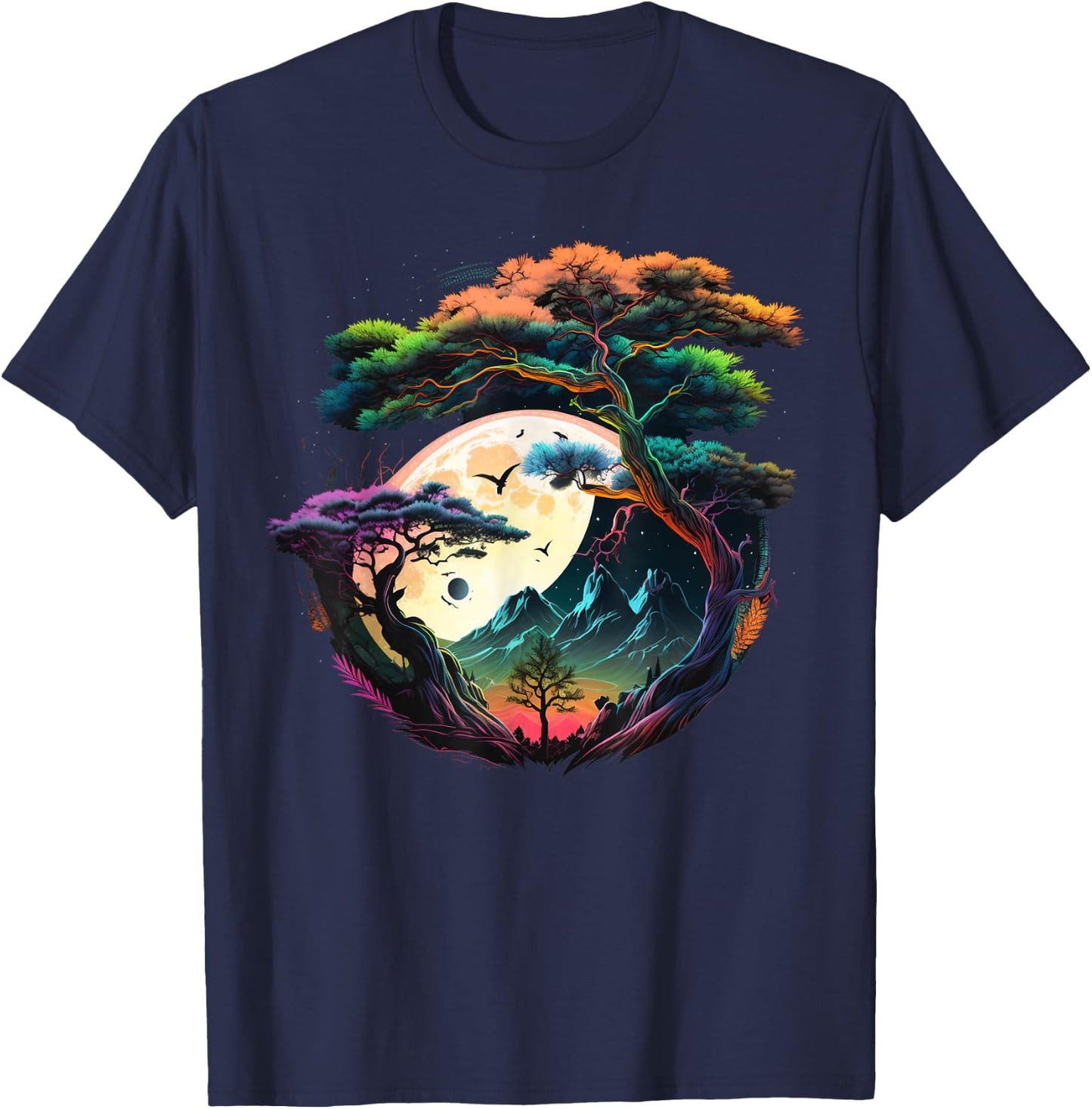 Japanese Moon on Bonsai Tree T-Shirt - T-Shirt | Navy