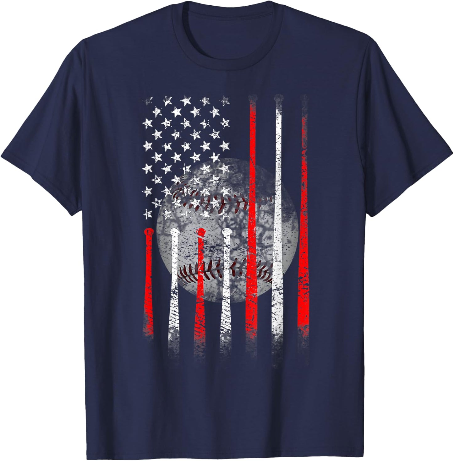 Baseball USA Flag American Flag Patriotic T-Shirt - T-Shirt | Navy